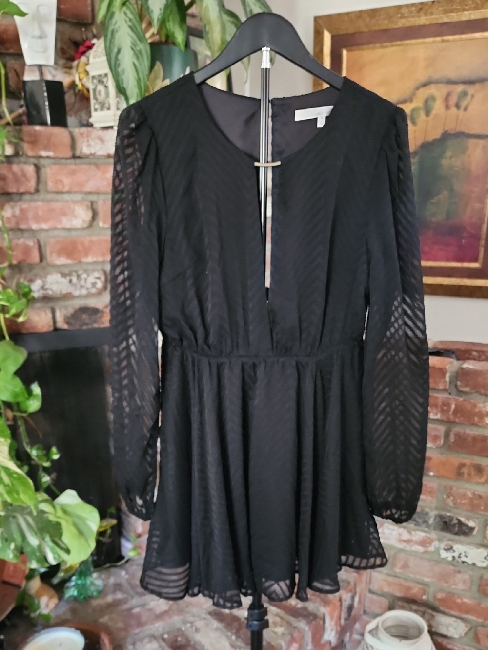 Lovers + Friends Black Textured Long Sleeve Skater Dress